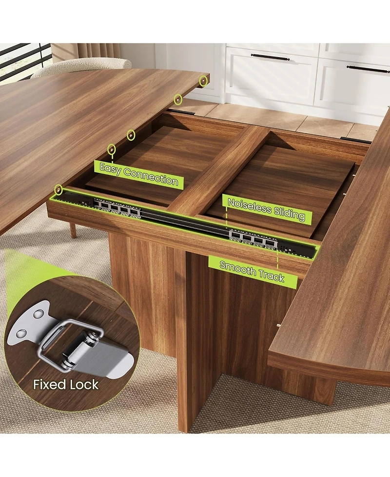 gaomon 43.3"–59" Extendable Round to Oval Hidden Storage Dining Table – Modern Cross Base Design