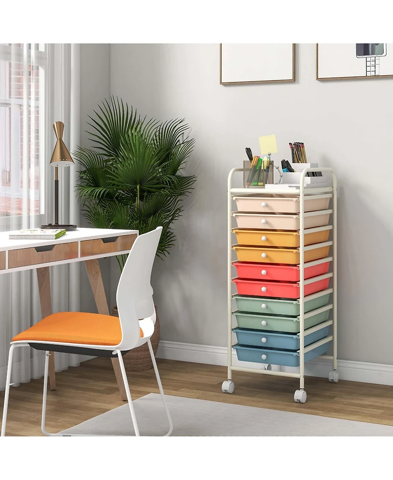 Costway 10 Drawer Rolling Storage Cart Scrapbook Paper Office School Organizer