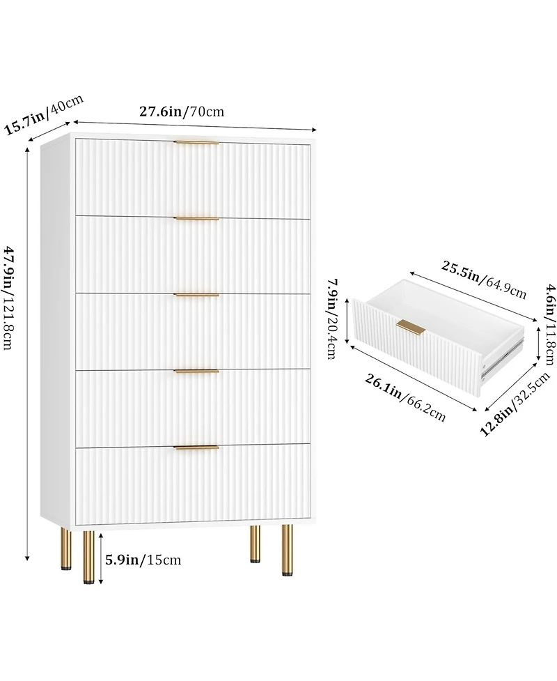 gaomon Dresser for Bedroom Chest of Drawers, Modern Wooden Wide Fluted with Drawers Metal Handles Living Room