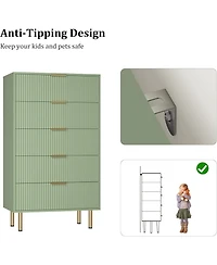 gaomon Dresser for Bedroom Chest of Drawers, Modern Wooden Wide Fluted with Drawers Metal Handles Living Room