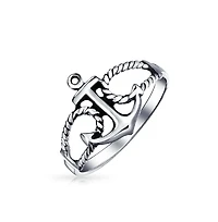 Bling Jewelry Nautical Sailor Boat Rope Anchor Ring Band Oxidized 925 Sterling Silver