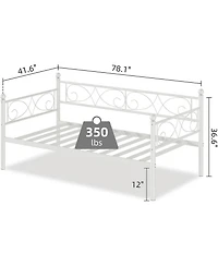 gaomon Metal Daybed Frame with Floral Headboard, Steel Slats, Space-Saving