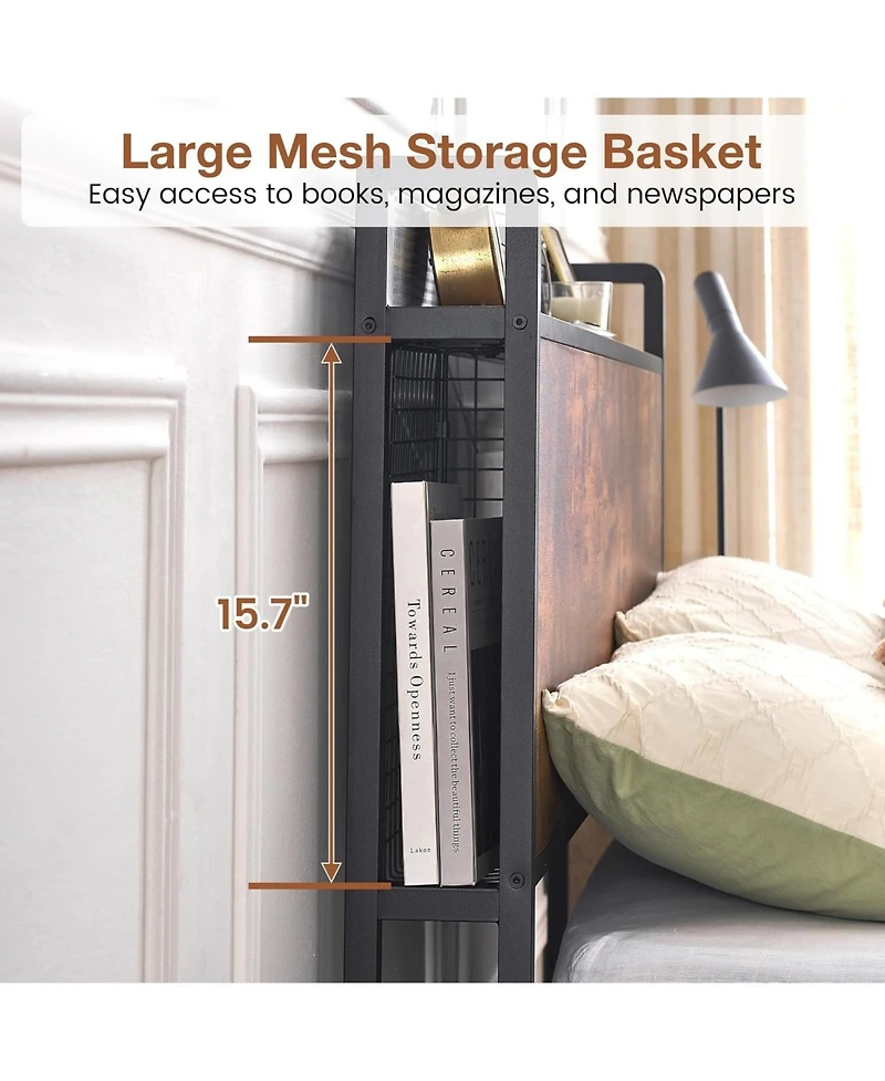 gaomon Full Size Metal Bed Frame with Charging Station, Led Lights, Storage Headboard & 4 Drawers, No Box Spring Needed