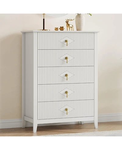 gaomon Fluted Dresser for Bedroom, 42.9" Tall 5-Drawer Wood Dresser, Modern Chest of Drawers, Storage Organizer Cabinet