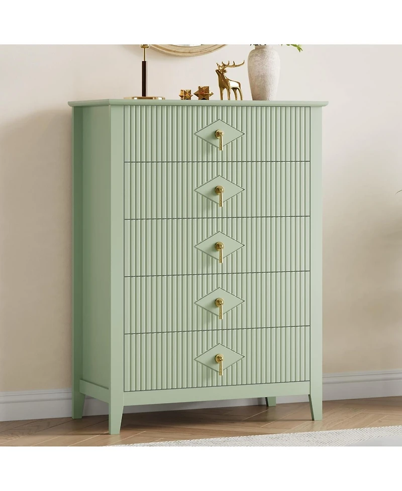 gaomon Fluted Dresser for Bedroom, 42.9" Tall 5-Drawer Wood Dresser, Modern Chest of Drawers, Storage Organizer Cabinet
