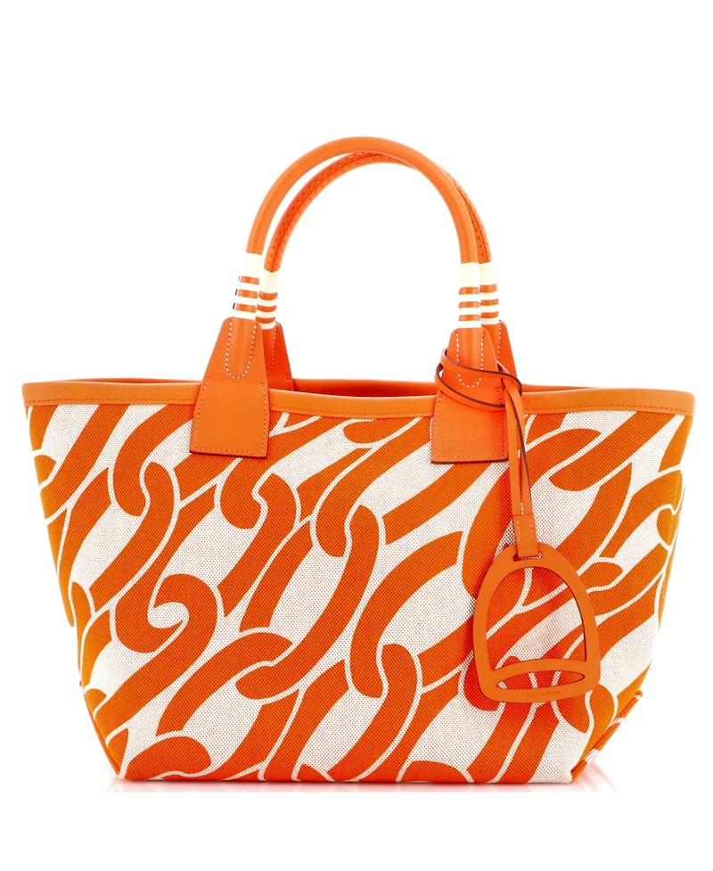 Pre-Owned HERMES 25 Sac Steeple Tote Printed Toile with Leather