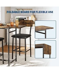 Gaomon Bar Table and Chairs Set for 2, 3 Piece Breakfast Nook with Storage Shelves, Cup Holder, Wine Rack & Pu Leather Stools