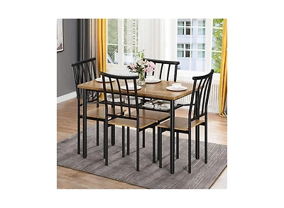 gaomon Kitchen Table and Chairs for 4, 5Pcs Dining Table Set with Storage Rack, Rustic Dining Room Table Set Metal and Wood Rectangular Dining Table
