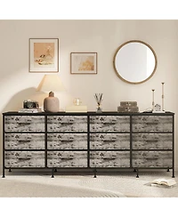 gaomon 70" Bedroom Dresser with 12 Fabric Drawers, Extra-Wide Storage Chest & Tv Stand for 65–80" TVs with Built-In Charging Station