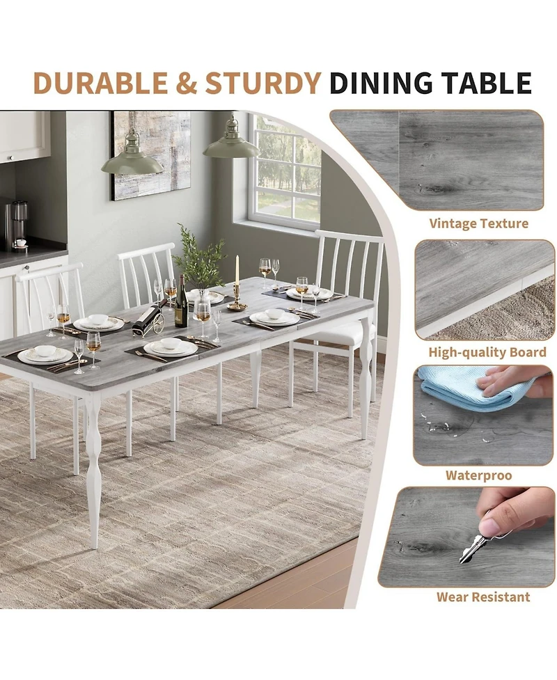 gaomon 71 Farmhouse Dining Table for 4–8, Rectangular Rustic Kitchen with Sturdy Metal Legs and 30mm Scratch Resistant Top