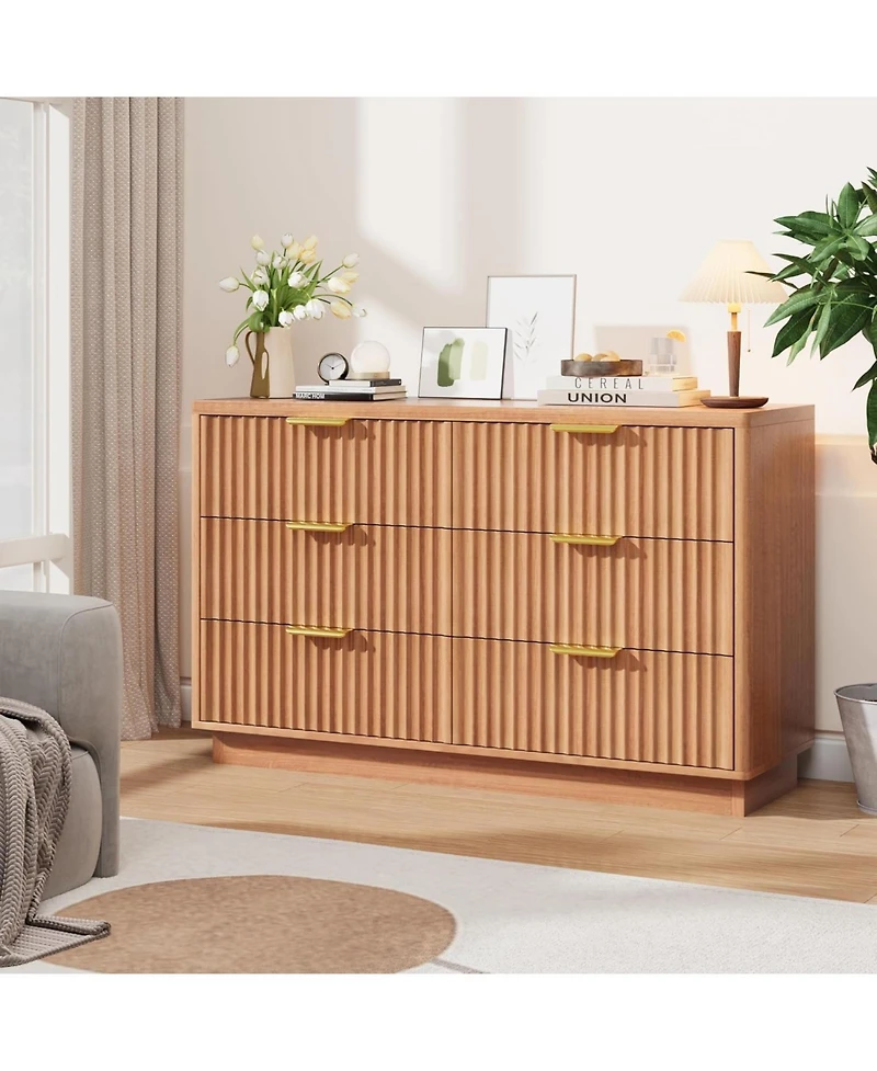 gaomon Modern 6 Drawer Dresser for Bedroom, 47 in Wood Chest of Drawers, Compact Nursery Dresser Storage Cabinet