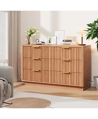 gaomon Modern 6 Drawer Dresser for Bedroom, 47 in Wood Chest of Drawers, Compact Nursery Dresser Storage Cabinet
