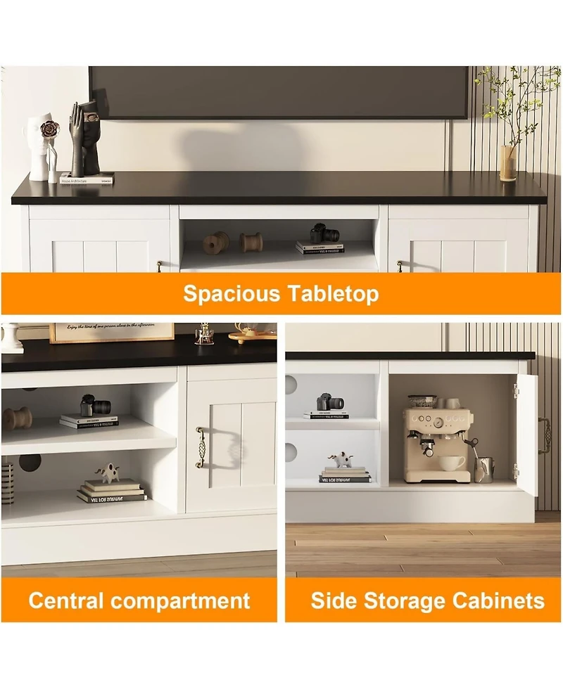 gaomon Farmhouse Tv Stand for 65 Inch TVs, Entertainment Center with Storage Cabinets, Modern Media Console Table