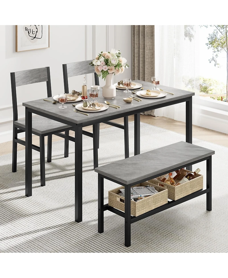 gaomon Dining Table and Chairs Set of 4,Kitchen Table and 2 Chair for 4 with Bench,Modern Metal Frame Dining Room Furniture Set