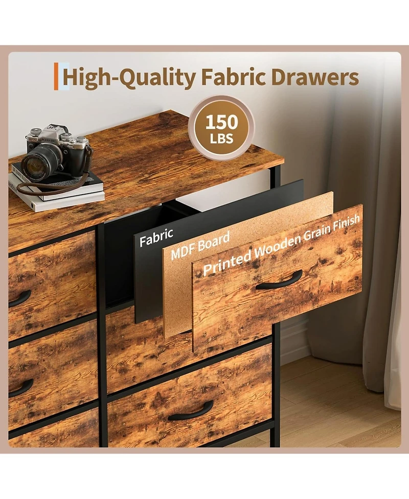 gaomon 70 Inch Dresser for Bedroom, Tv Stand for 65, 75, 80 Inch Tv, 12 Fabric Drawer Long Dresser