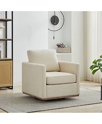 Clihome Square Swivel Accent Chair, Chenille Upholstered Leisure 360° Rotation Comfy Armchair