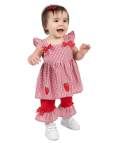 Rare Editions Baby Girls' Strawberry Seersucker Square Neck Top and Capri Leggings, 2-Piece Set