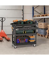 Yigii 3 Tier Rolling Tool Cart with Drawer & Pegboard, 550 lbs Capacity, Easy Assembly
