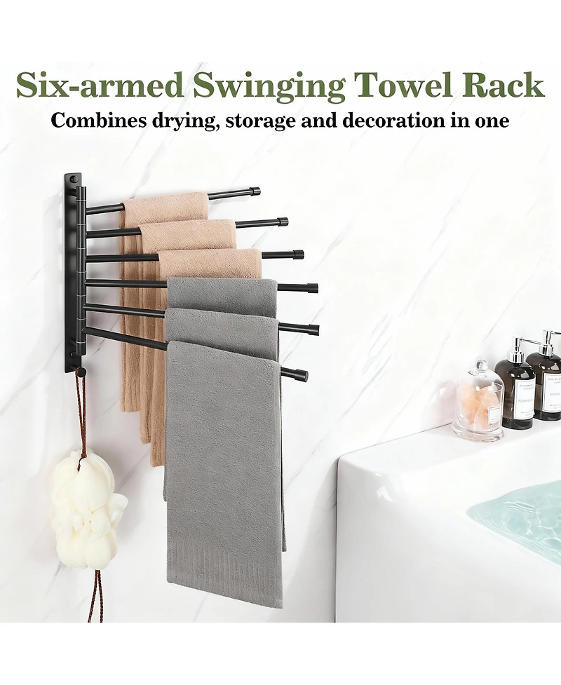 Yigii Stainless Steel 6-Arm Swing Towel Rack, Space-Saving, Rotatable, for Bathrooms