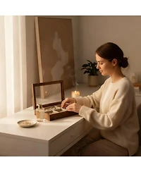 Yigii Handcrafted Cherry Wood Jewelry Box with Glass Lid