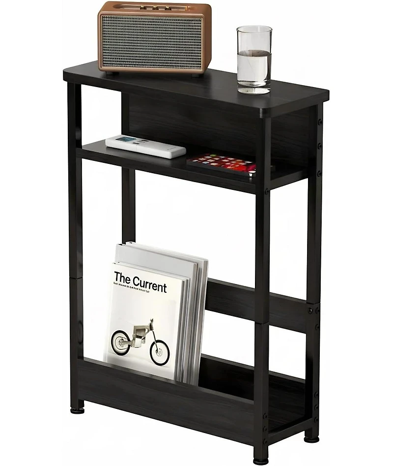 gaomon Narrow Side Table with Storage Shelf, 3-Tier Slim End Magazine Holder, Modern Sofa Thin Tables