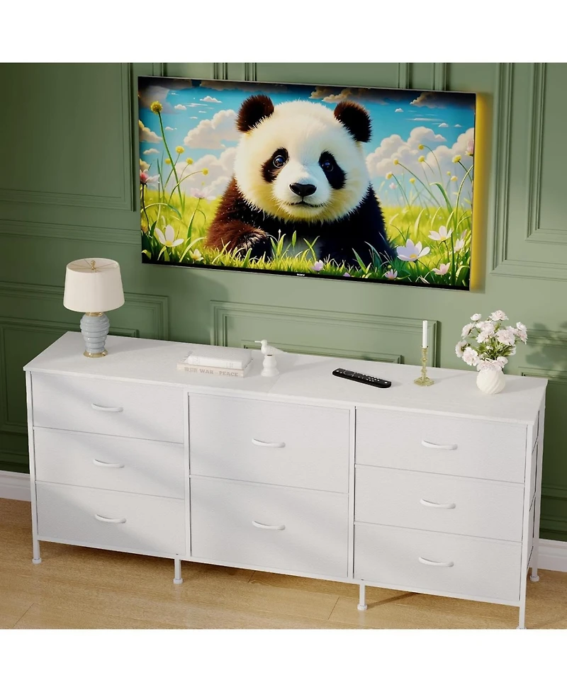 gaomon 8 Drawer Fabric Dresser Tv Stand with Wooden Top, Metal Frame Storage Chest, Wide Closet Organizer for Bedroom Living Room Hallway