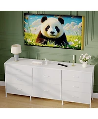 gaomon 8 Drawer Fabric Dresser Tv Stand with Wooden Top, Metal Frame Storage Chest, Wide Closet Organizer for Bedroom Living Room Hallway