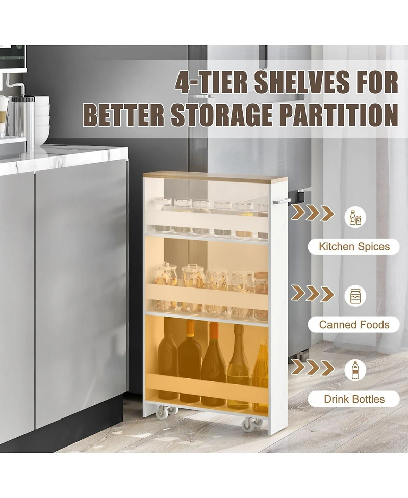 Volenca Slim Kitchen Storage Cart with Handle, Mobile Rolling Shelving Organizer