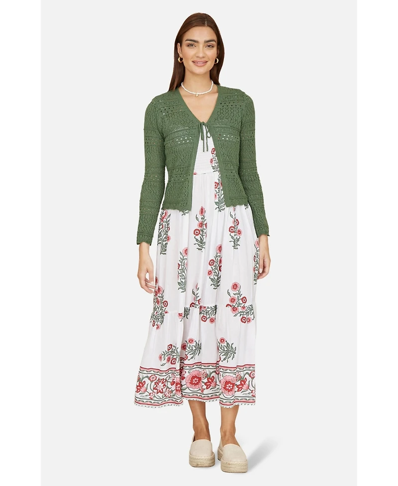 Yumi Women's Crochet Tie Front Cardigan