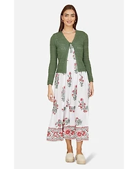 Yumi Women's Crochet Tie Front Cardigan