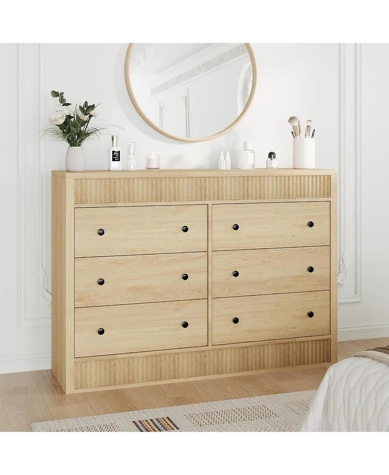 gaomon 6 Drawer Dresser for Bedroom, Wooden Fluted Chest of Drawers, Modern Storage Organizer for Living Room