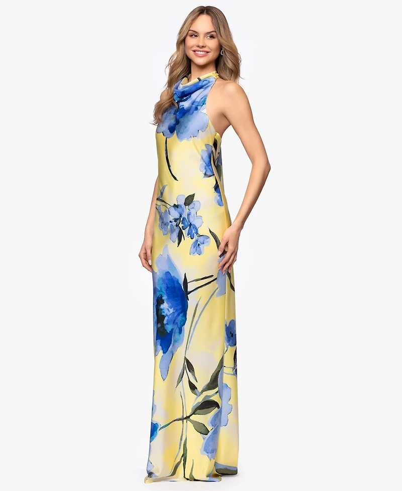 Betsy & Adam Women's Cowl Neck Printed Ball Gown