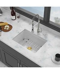 flynama huluwat Undermount Single Bowl Porcelain Ceramic Kitchen Sink Dual Mount White Ceramic Rectangular Deep Basin