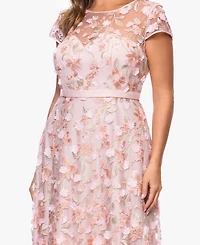 Xscape Plus-Size Short-Sleeve 3D Floral Embroidered Ball Gown