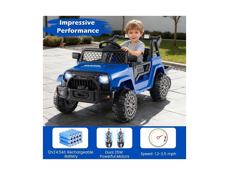 Slickblue 12V Kids Ride-On Utv with Detachable Trailer, Battery Powered