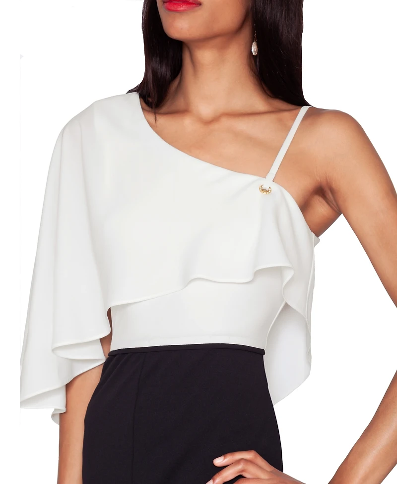 White Tie by Shani Women's One-Shoulder Cape Jumpsuit
