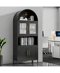 Yigii Metal Arched Kitchen Cabinet 4 Doors - Glass & Metal, Adjustable Shelves, Moisture-Proof