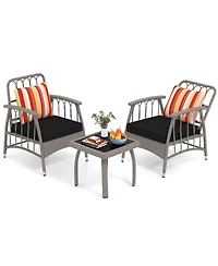Gymax 3 Pcs Patio Pe Wicker Furniture Set w/ 5-Level Adjustable Backrest Bistro Set Outdoor