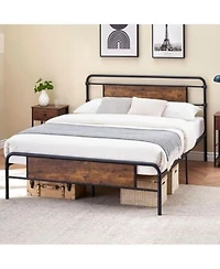 Gaomon Bed Frame 13 Inch Metal Platform Bed Frame With Wood Headboard No Box Spring Needed Heavy Duty Feet Easy Assembly