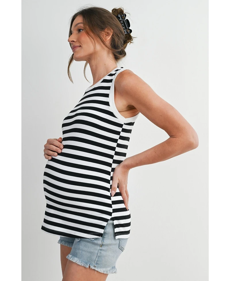 Hello Miz Maternity Ribbed Striped Round Neck Tank Top