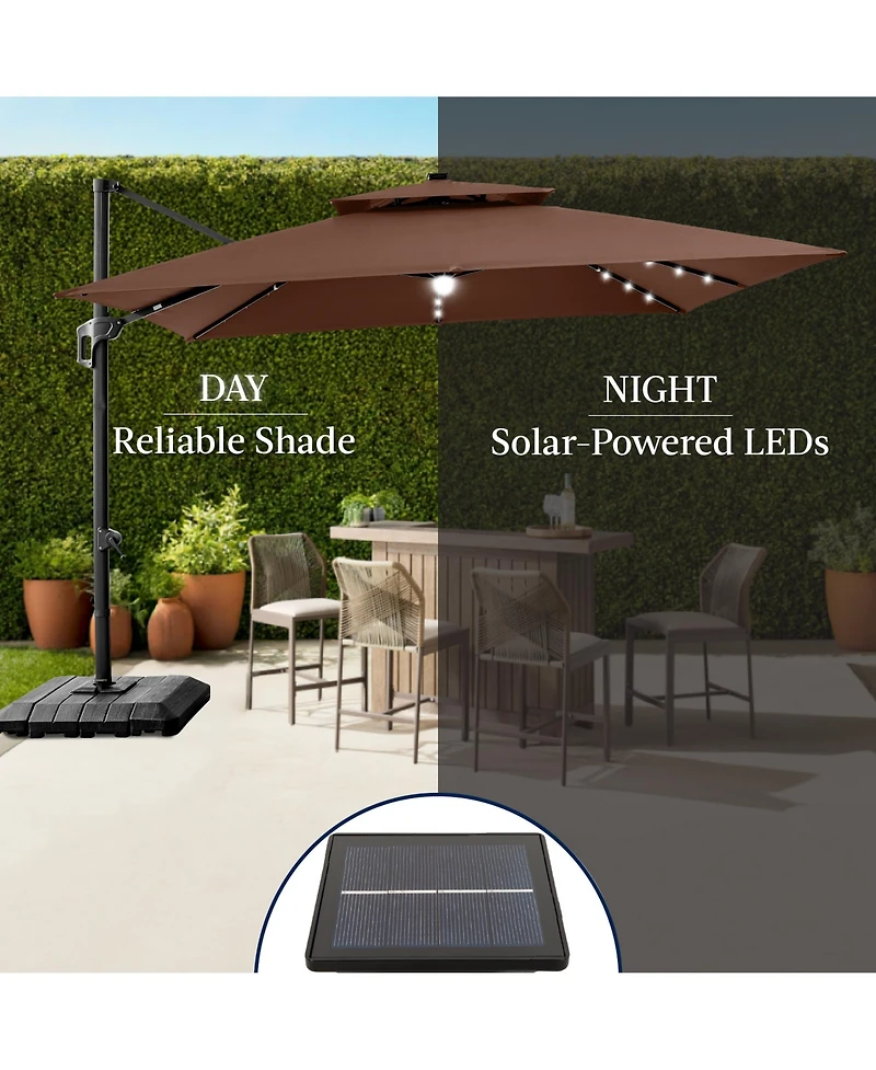 Best Choice Products 12x12ft 2-Tier Square Outdoor Solar Led Cantilever Umbrella w/ 360-Rotating Base –