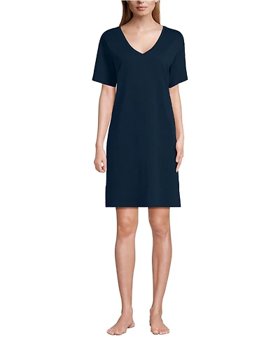 Lands' End Women's Cotton Interlock Relaxed Above the Knee Nightgown