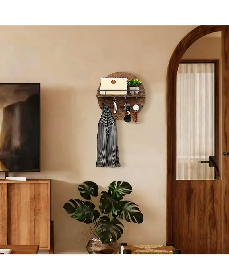 Yigii Home Decor, Wall Decorative Key & Mail Holder with Hooks, Shelf, and Organizer