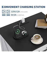 gaomon Modern Farmhouse Nightstand with Charging Station & 3 Large Drawers