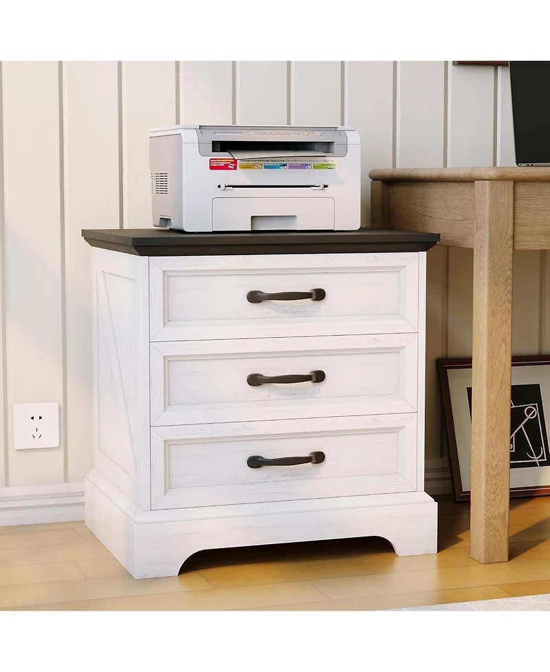 gaomon Modern Farmhouse Nightstand with Charging Station & 3 Large Drawers, Rustic End Side Table for Bedroom