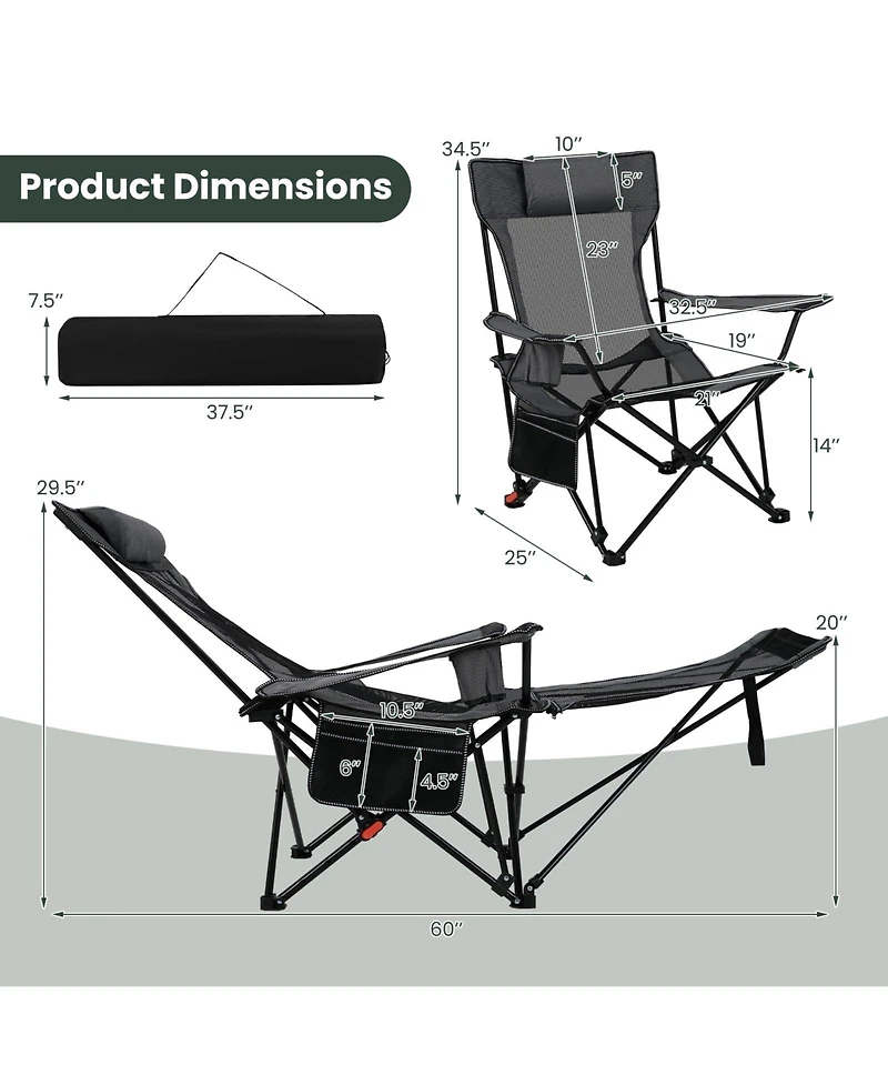 Mecale Reclining Camping Chair with Removable Footrest and Adjustable Backrest, Portable