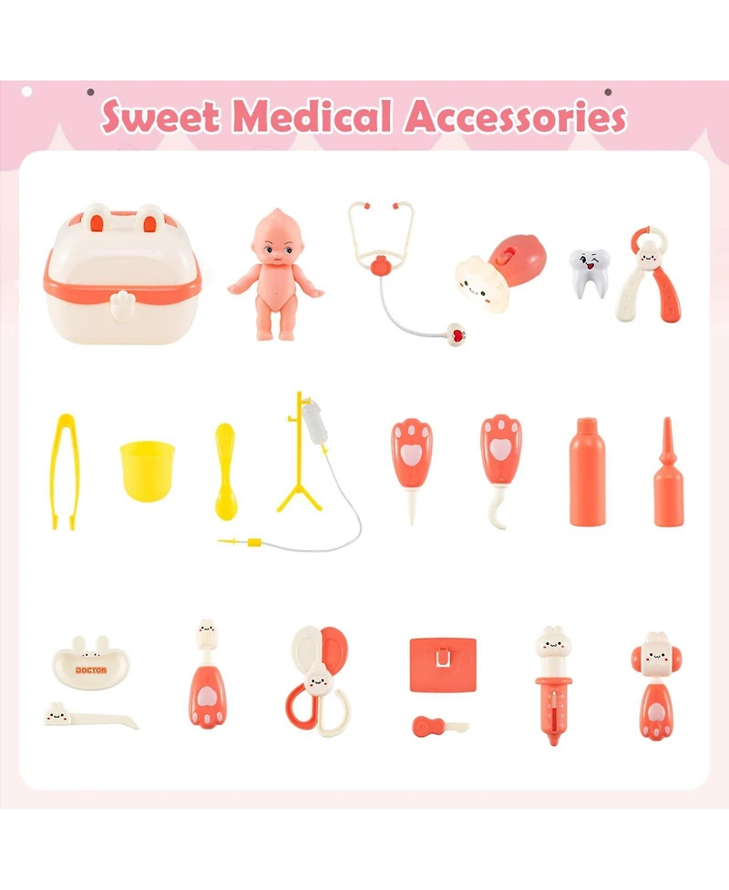 Mecale Kids Wooden Doctor Office Medical Center Pretend Play Set with Blackboard