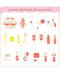 Mecale Kids Wooden Doctor Office Medical Center Pretend Play Set with Blackboard