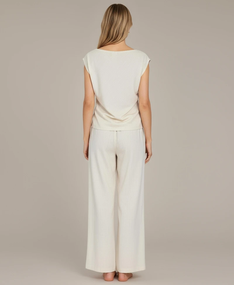 Modenaire Women's Chloe Draped Short Sleeve Top and Wide-Leg Pants Lounge Set