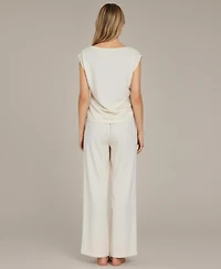 Modenaire Women's Chloe Draped Short Sleeve Top and Wide-Leg Pants Lounge Set